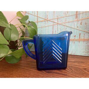 Vintage Hazel Atlas Depression Glass Cobalt Blue Cream Pitcher Chevron Design